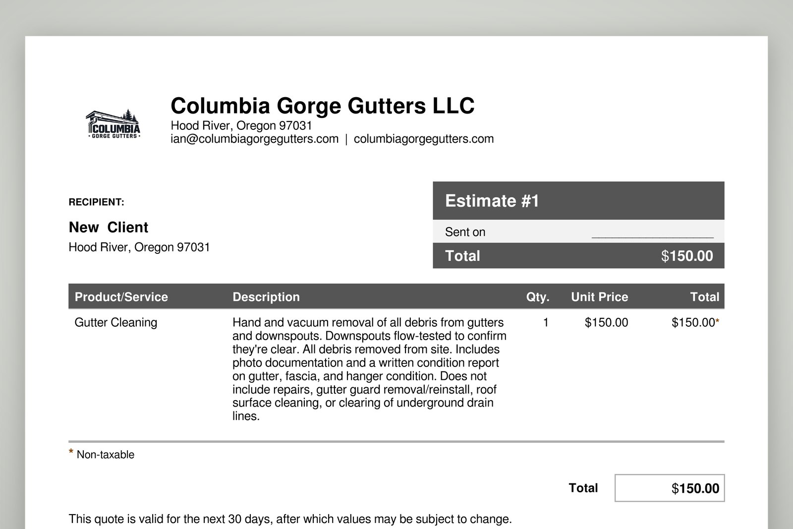 Gutter cleaning quote measured from aerial imagery